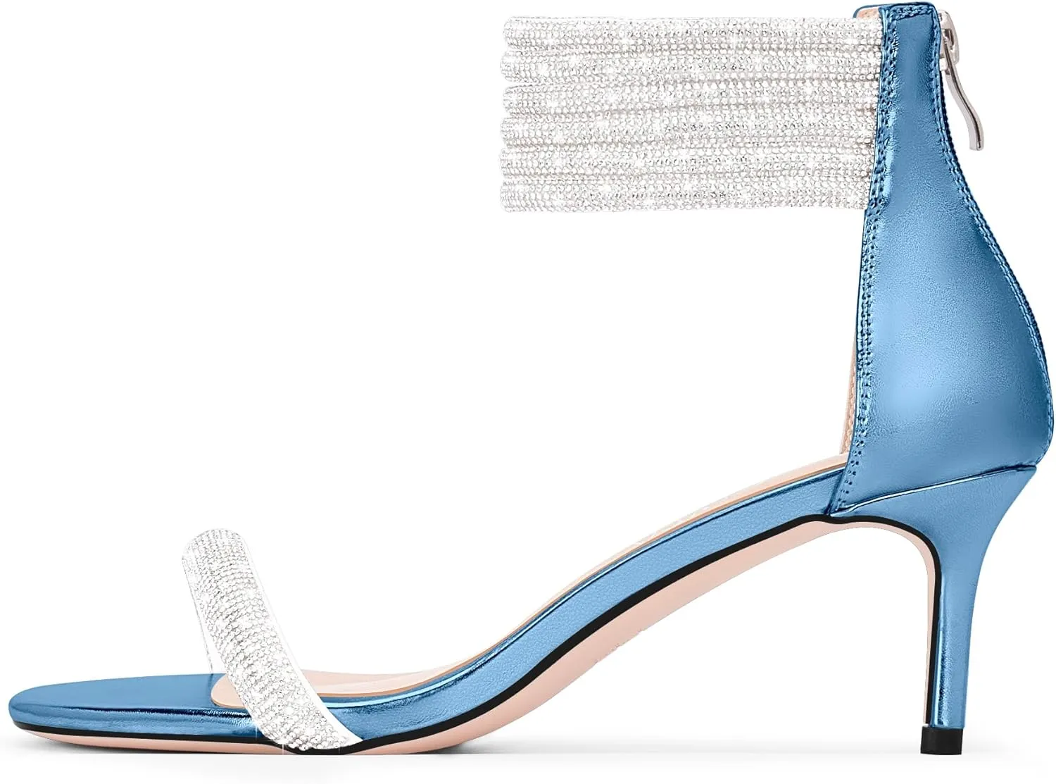 100FIXEO Rhinestone Embellishment Stiletto Heels Sandals Open Toe Ankle Strap Wedding Dress Shoes