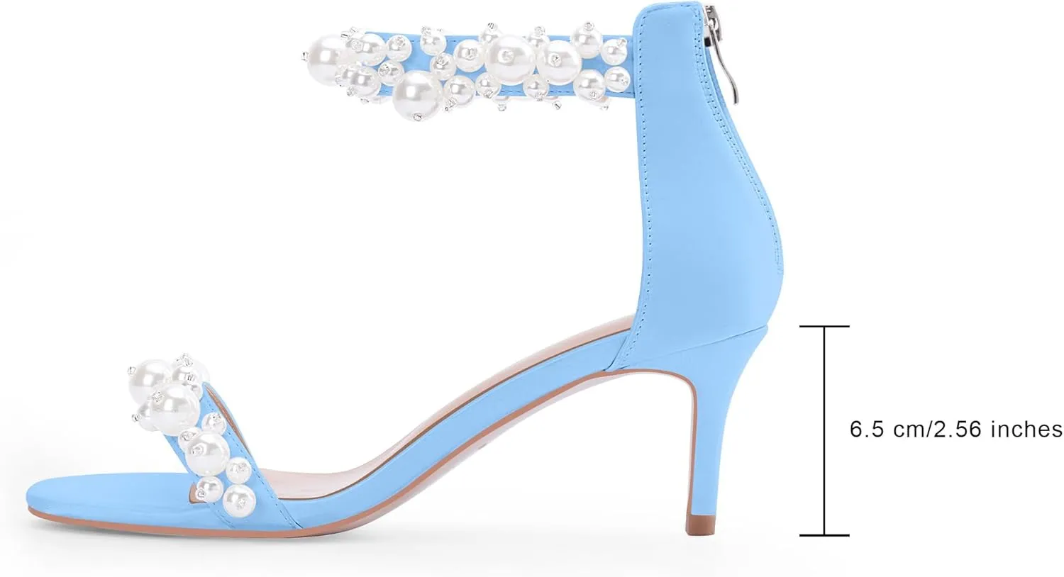 100FIXEO Women's Pearl Low Kitten Heel Ankle Strap Heeled Sandals Open Toe Wedding Bride Dress Shoes