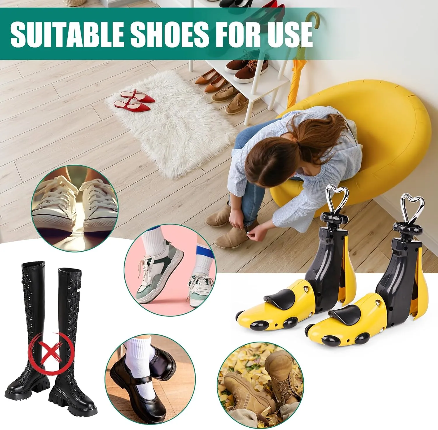 2 Pieces Shoe Stretcher Boot Stretcher, Adjustable Width and Length Shoe Expander Shoe Widener Stretcher Women Men