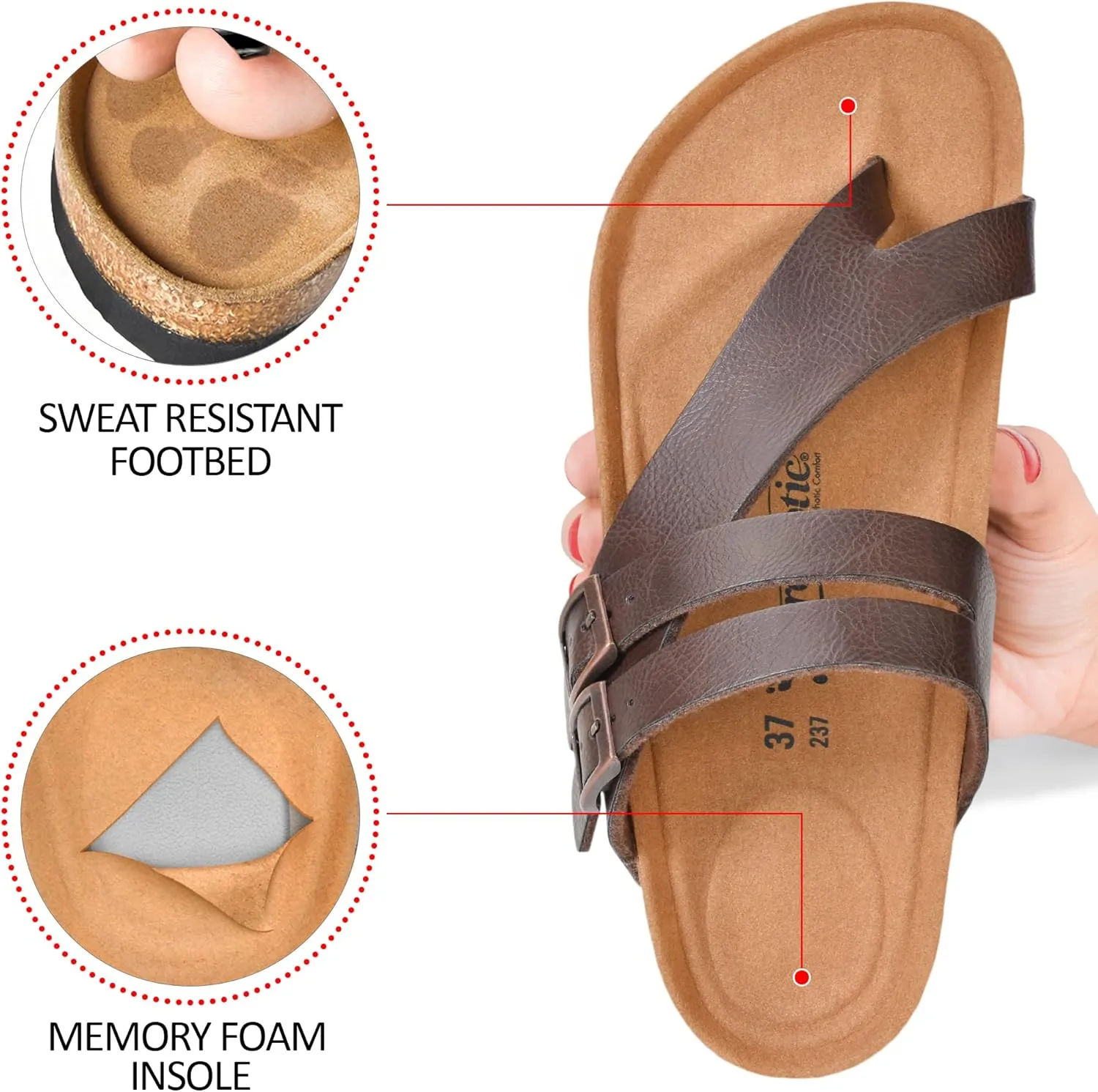 AEROTHOTIC Womens Strappy Slip-On Modern Memory Foam Cushion Footbed Outdoor Adjustable Buckle Cork Footbed Slides for Sandals with Comfortable Arch Support