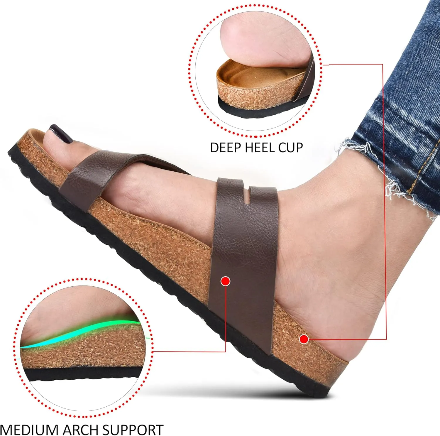 AEROTHOTIC Womens Strappy Slip-On Modern Memory Foam Cushion Footbed Outdoor Adjustable Buckle Cork Footbed Slides for Sandals with Comfortable Arch Support