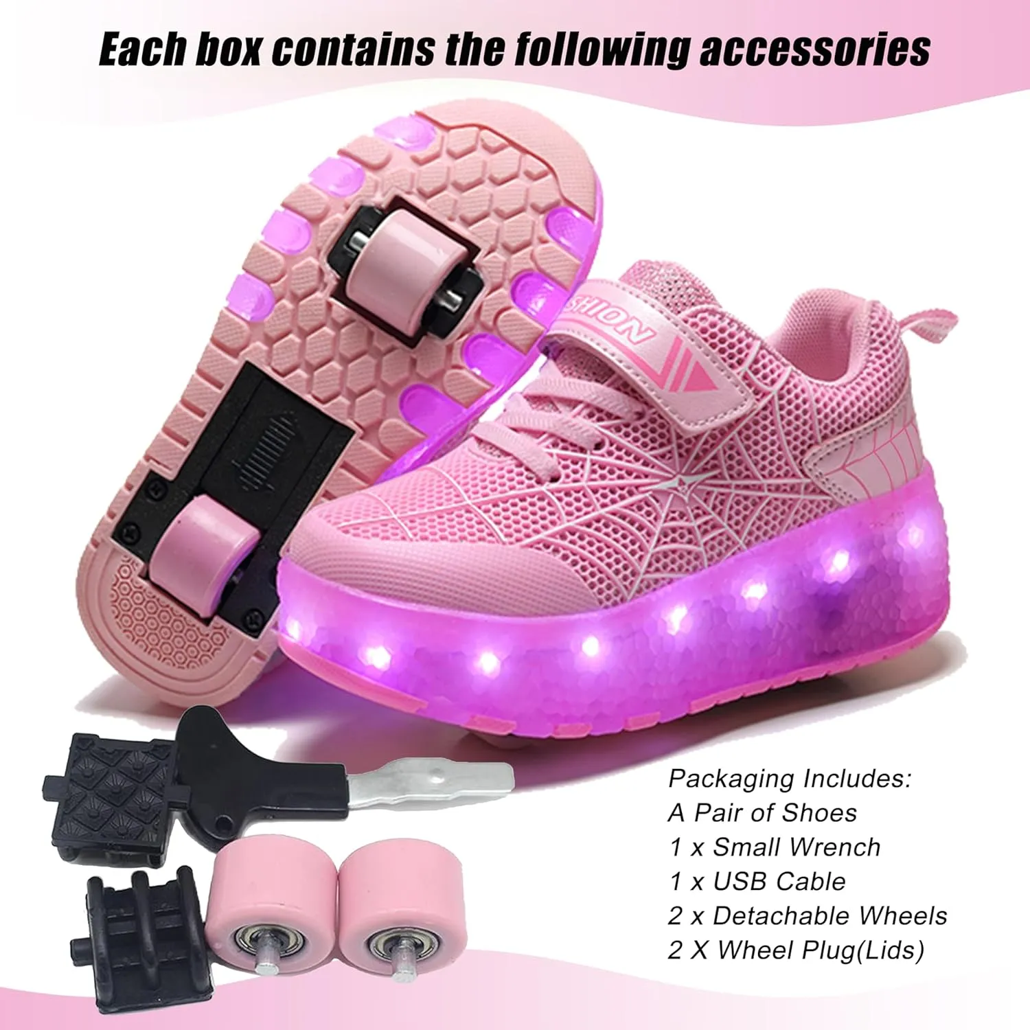 Aikuass USB Chargable LED Light Up Roller Shoes Wheeled Skate Sneaker Shoes for Boys Girls Kids
