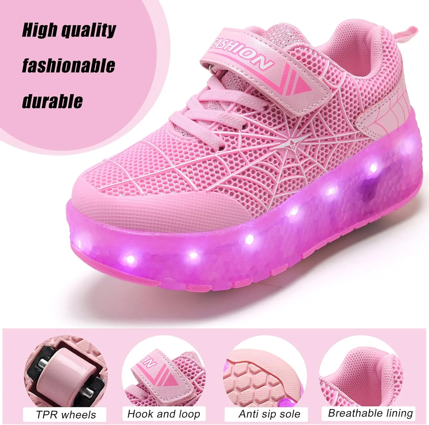 Aikuass USB Chargable LED Light Up Roller Shoes Wheeled Skate Sneaker Shoes for Boys Girls Kids