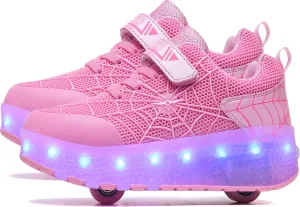 Aikuass USB Chargable LED Light Up Roller Shoes Wheeled Skate Sneaker Shoes for Boys Girls Kids