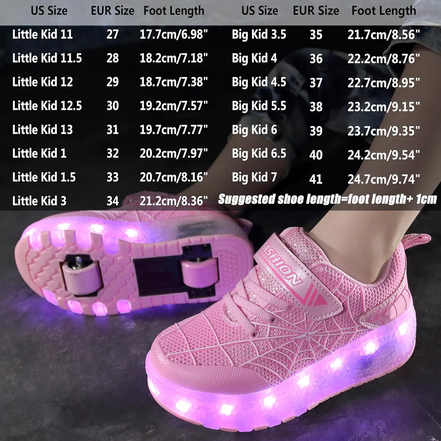 Aikuass USB Chargable LED Light Up Roller Shoes Wheeled Skate Sneaker Shoes for Boys Girls Kids