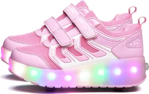 Aikuass USB Chargable LED Light Up Roller Shoes Wheeled Skate Sneaker Shoes for Boys Girls Kids