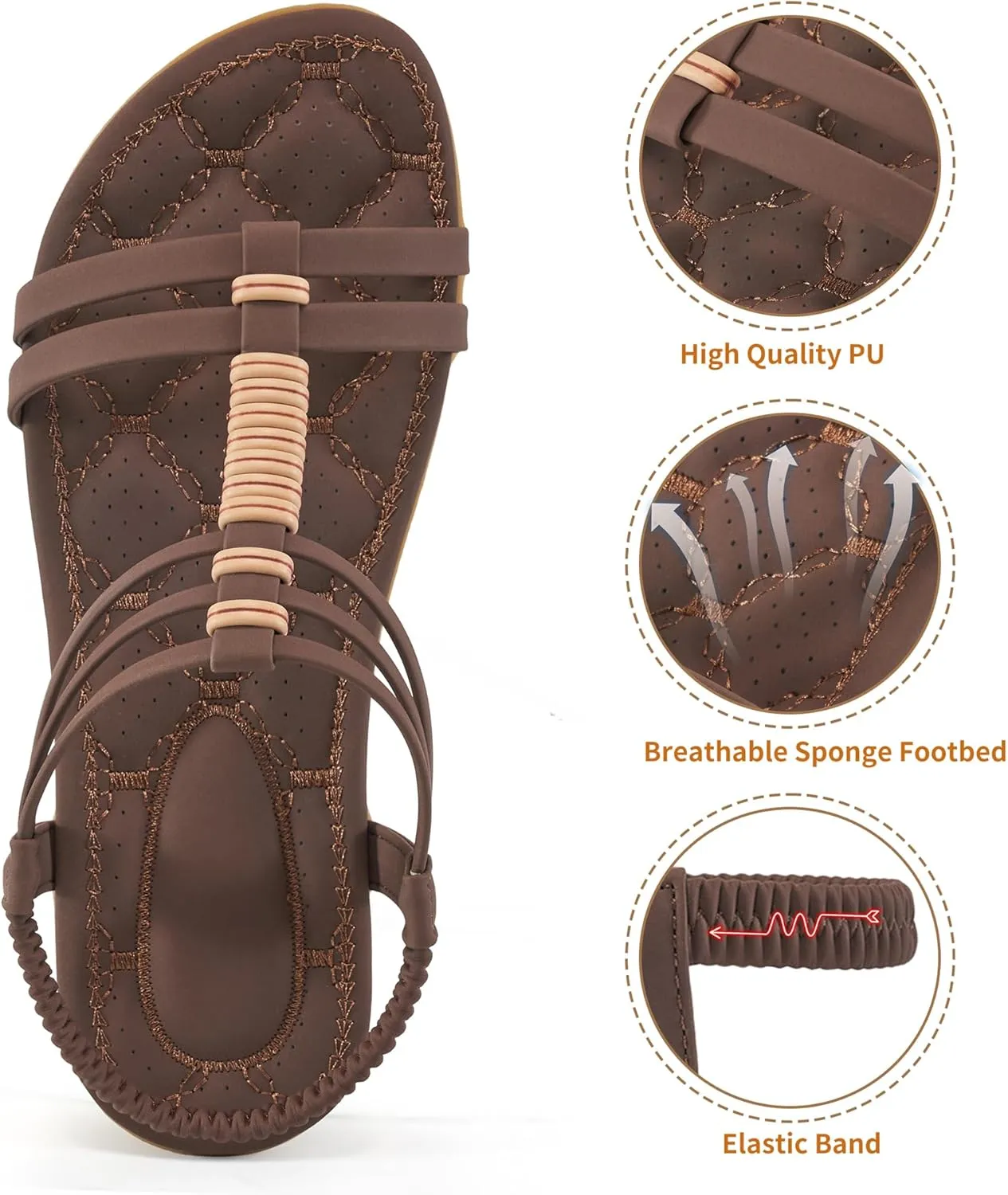 Alicegana Womens Sandals Summer Dressy Gladiator Comfortable Walking Shoes Non Slip Casual Beach Flats