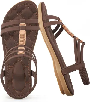 Alicegana Womens Sandals Summer Dressy Gladiator Comfortable Walking Shoes Non Slip Casual Beach Flats