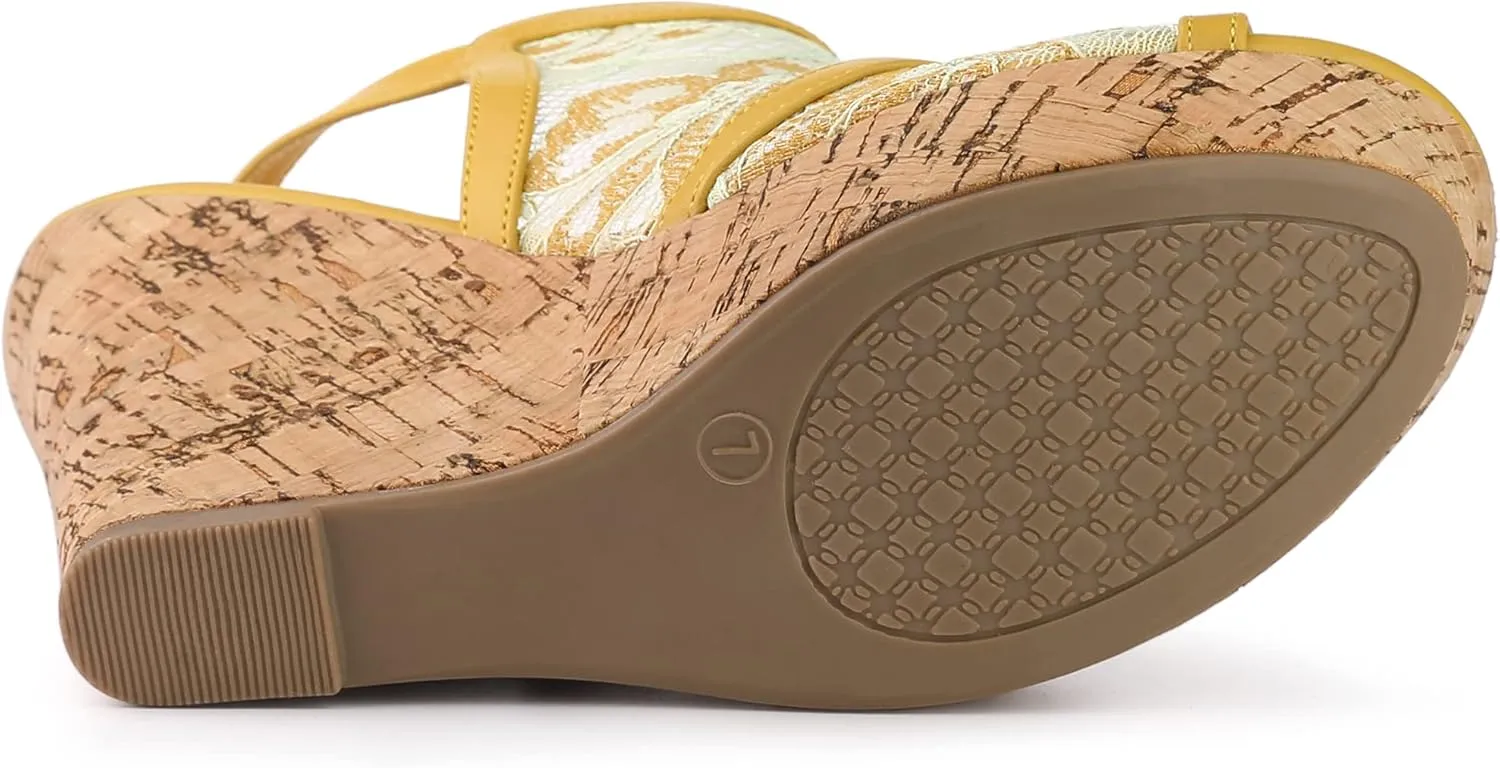 Allegra K Women's Open Toe Platform Heel Lace Wedges Sandals