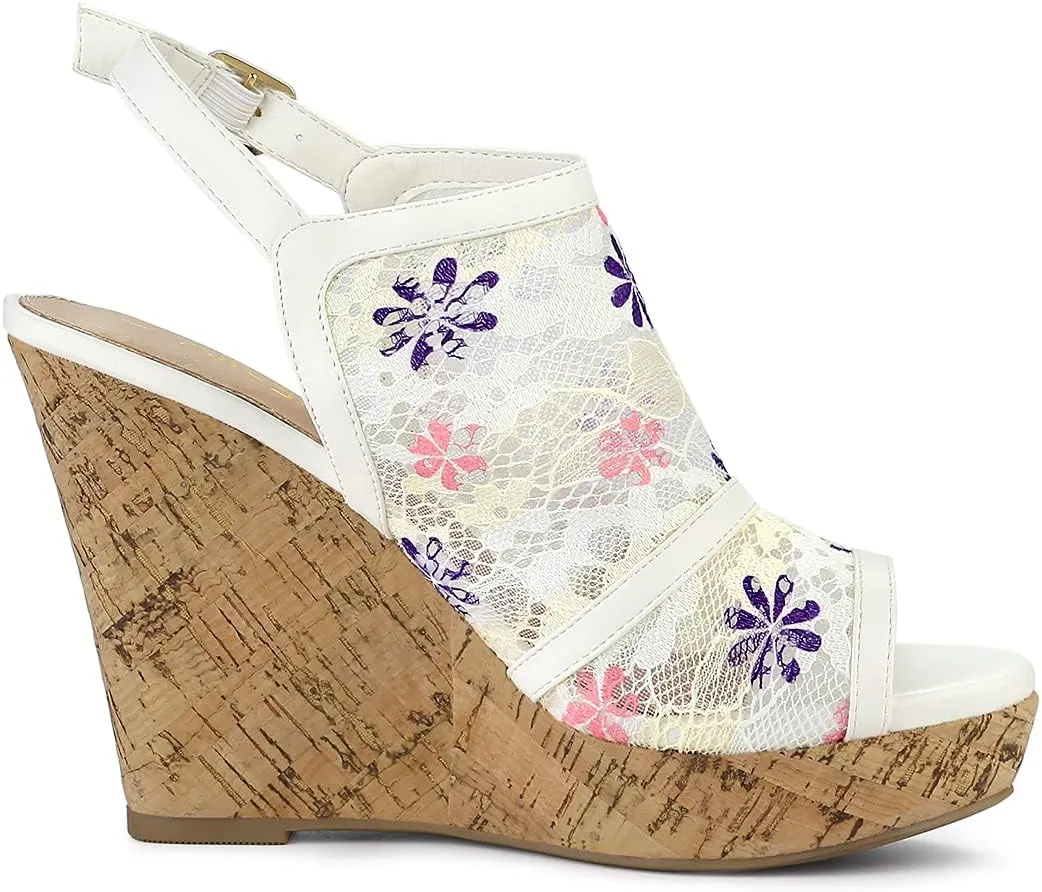 Allegra K Women's Open Toe Platform Heel Lace Wedges Sandals