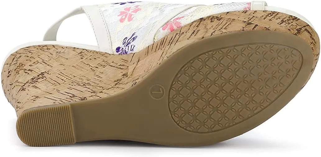 Allegra K Women's Open Toe Platform Heel Lace Wedges Sandals