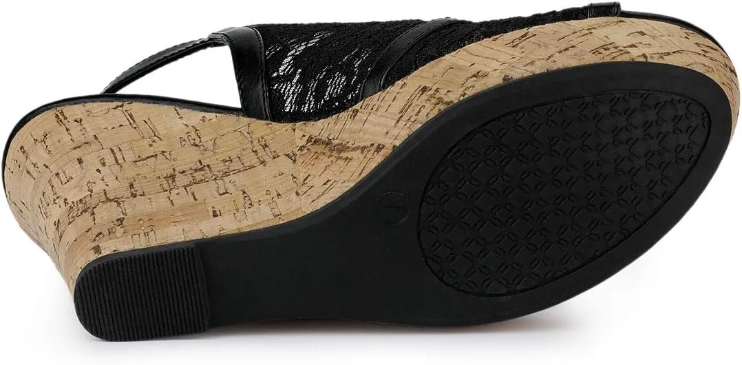 Allegra K Women's Open Toe Platform Heel Lace Wedges Sandals
