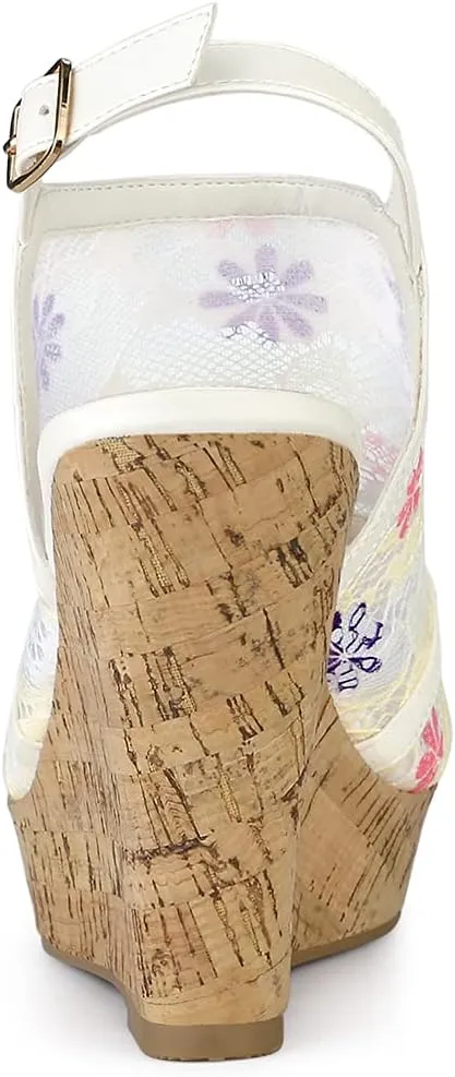 Allegra K Women's Open Toe Platform Heel Lace Wedges Sandals