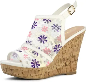 Allegra K Women's Open Toe Platform Heel Lace Wedges Sandals