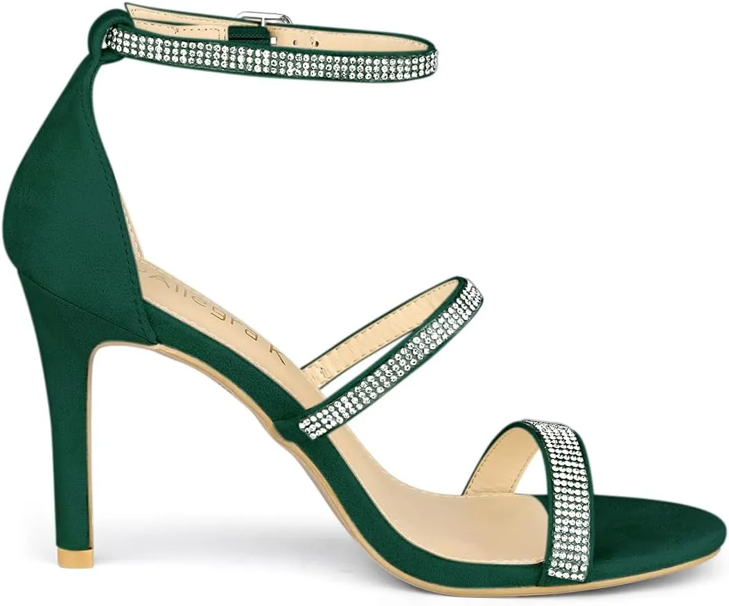 Allegra K Women's Rhinestone Ankle Strap Stiletto High Heels Sandals