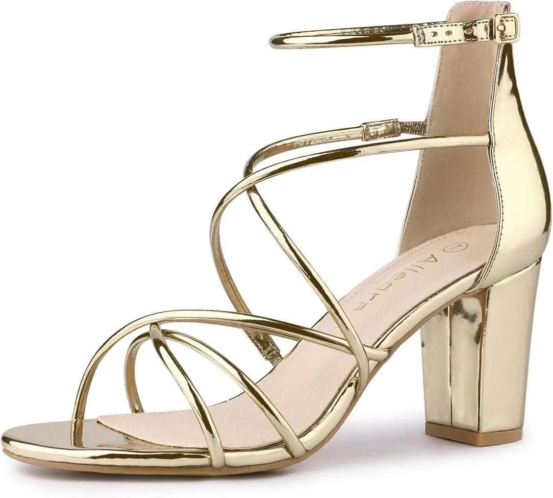 Allegra K Women's Strappy Crisscross Strap Opened Toe Block Heels Sandals