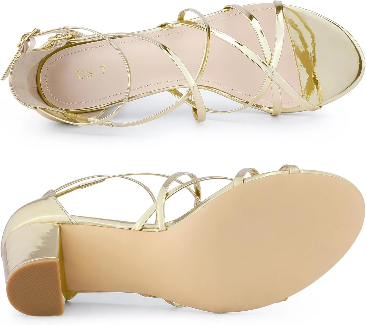 Allegra K Women's Strappy Crisscross Strap Opened Toe Block Heels Sandals