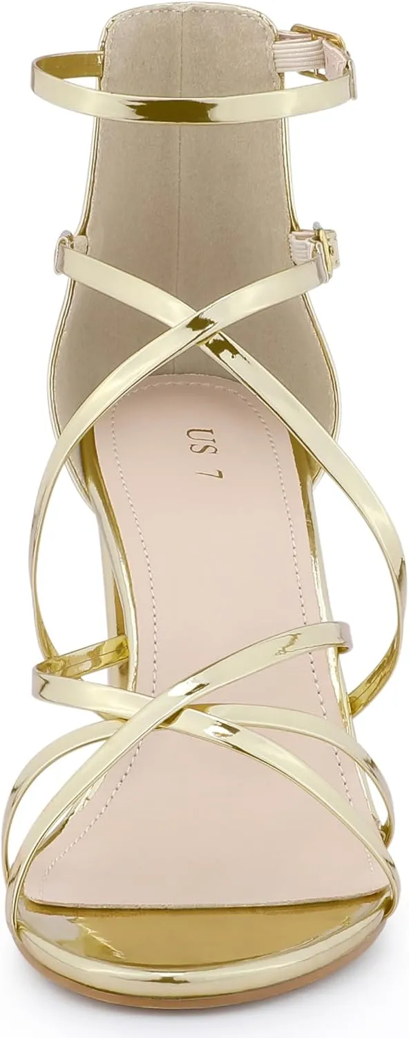 Allegra K Women's Strappy Crisscross Strap Opened Toe Block Heels Sandals