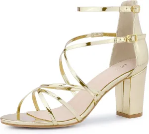Allegra K Women's Strappy Crisscross Strap Opened Toe Block Heels Sandals