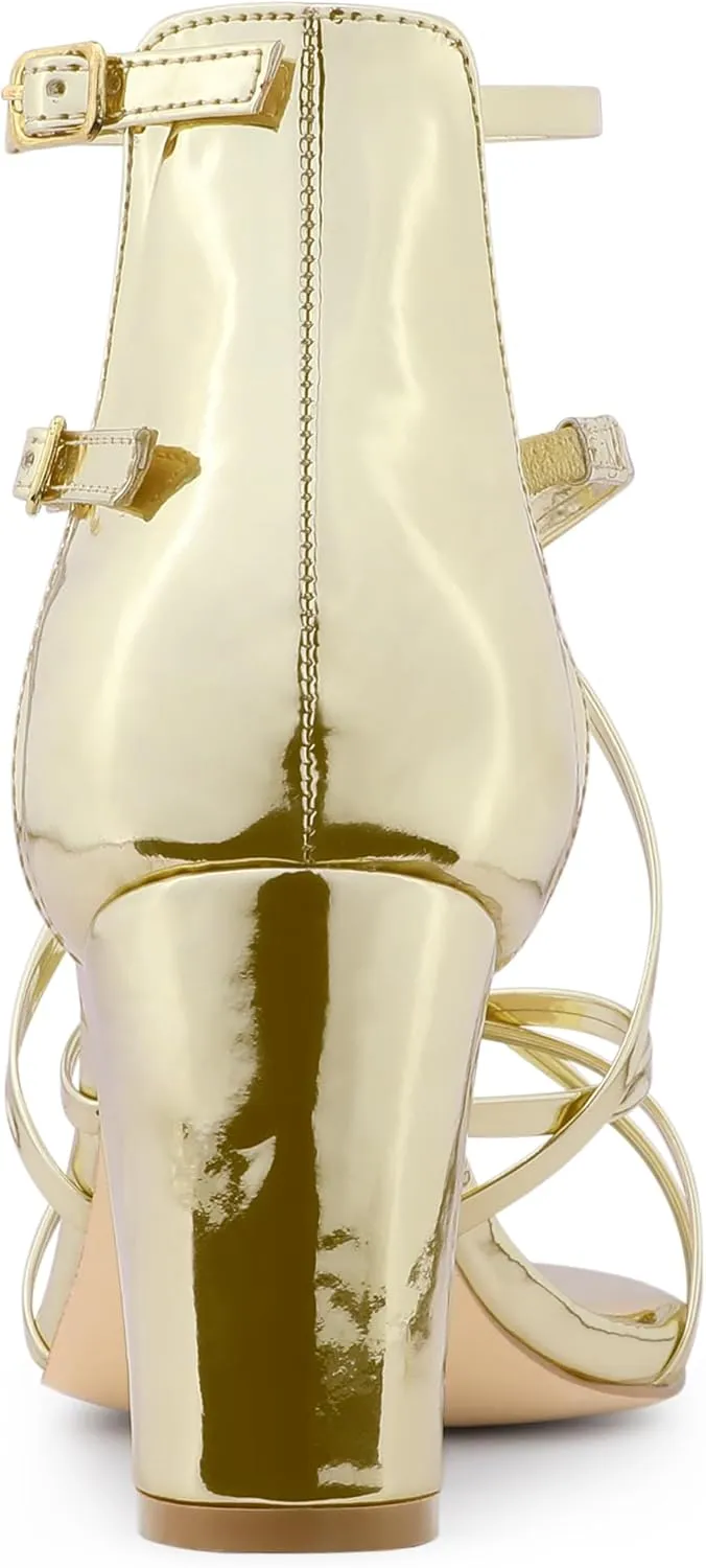 Allegra K Women's Strappy Crisscross Strap Opened Toe Block Heels Sandals