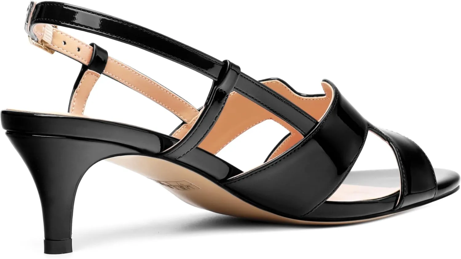 AMBELIGHT Womens Dressy Heels Buckle Dating Patent Slingback Pumps Open Toe Kitten Low Heel Heeled Sandals 2 Inch