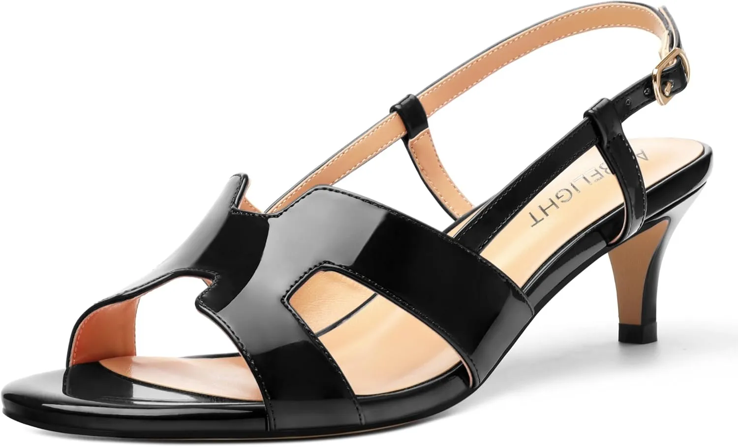 AMBELIGHT Womens Dressy Heels Buckle Dating Patent Slingback Pumps Open Toe Kitten Low Heel Heeled Sandals 2 Inch