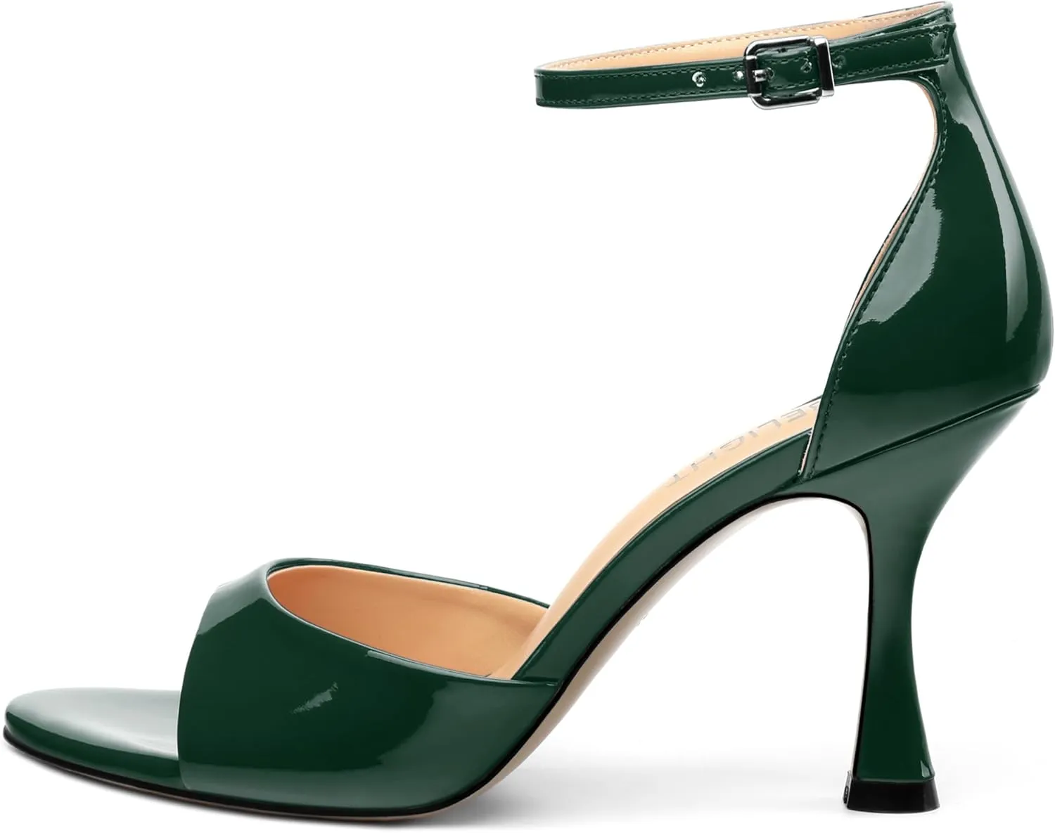 AMBELIGHT Women's Sexy Stiletto High Kitten Patent Heels Ankle Strap Buckle Round Peep Open Toe Sandals Elegant Dress Office Party Wedding Shoes For Women 3.5 Inch