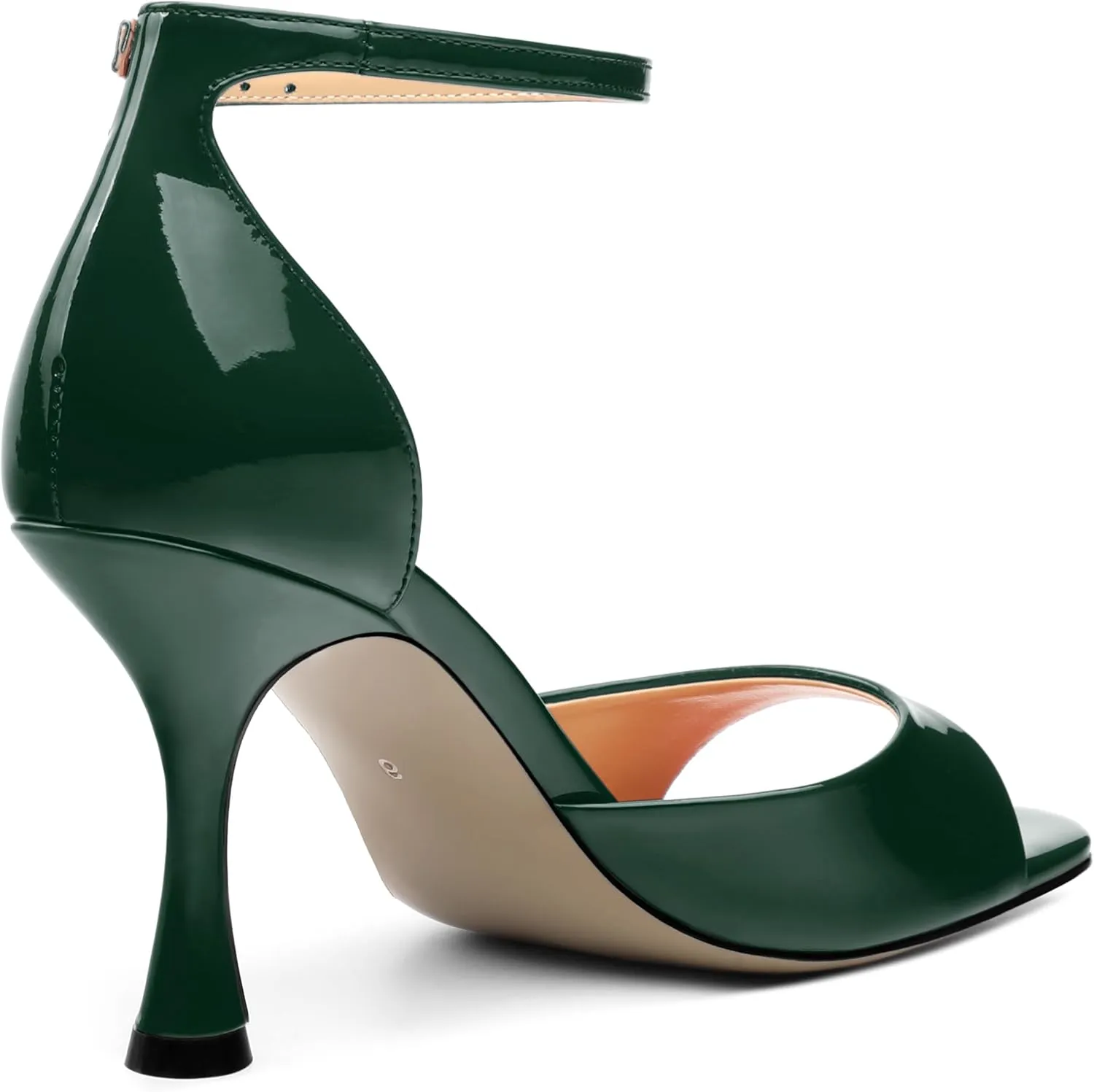 AMBELIGHT Women's Sexy Stiletto High Kitten Patent Heels Ankle Strap Buckle Round Peep Open Toe Sandals Elegant Dress Office Party Wedding Shoes For Women 3.5 Inch