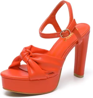 Amoji Women 4 Inch Block Platform Heels Braid Knot Lady Heeled Sandals FZ322