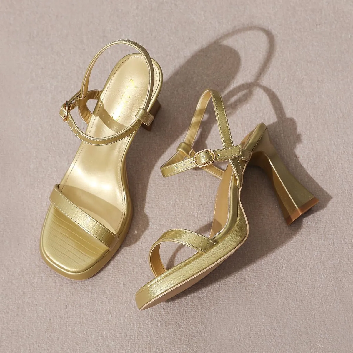 Amoji Women 4 Inches Heels Lady Platform Heeled Sandals Ankle Strap FZ323