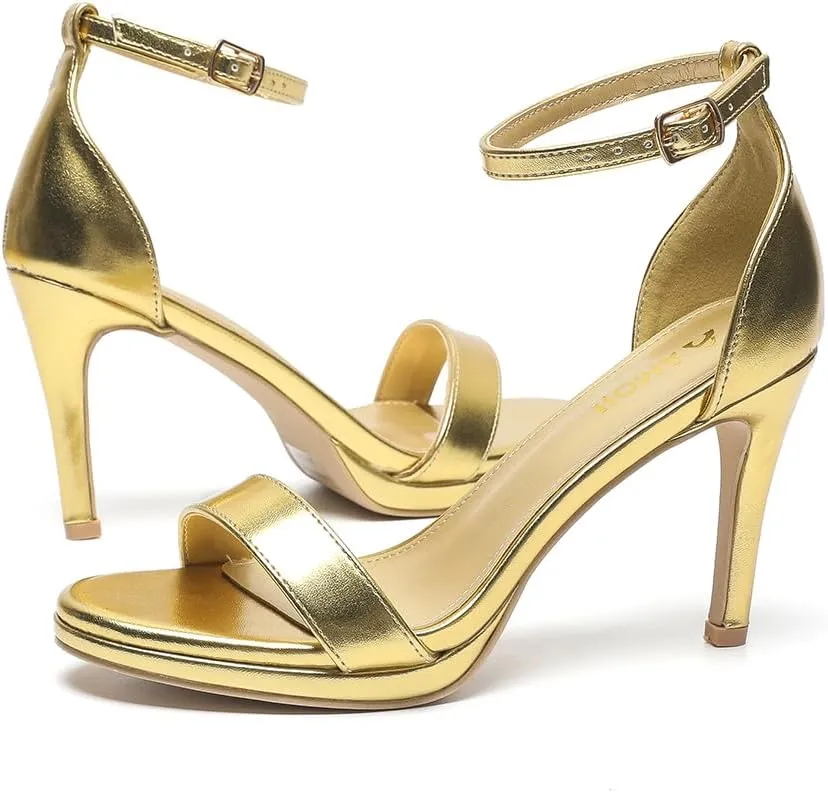 Amoji Women's 4 Inch Heels Strappy Heels Ankle Strap Lady Heeled Sandals 324