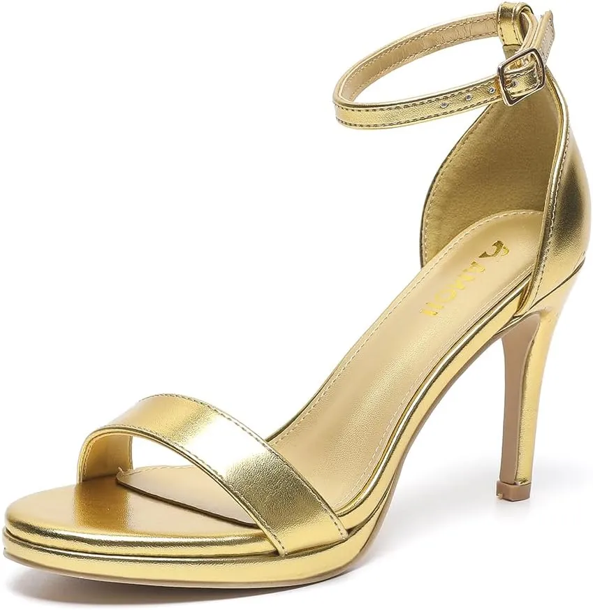 Amoji Women's 4 Inch Heels Strappy Heels Ankle Strap Lady Heeled Sandals 324