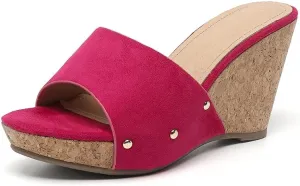 Amoji Women's Wedge Heels Sandals Comfortable Dressy Summer Shoes Elastic Strap 603