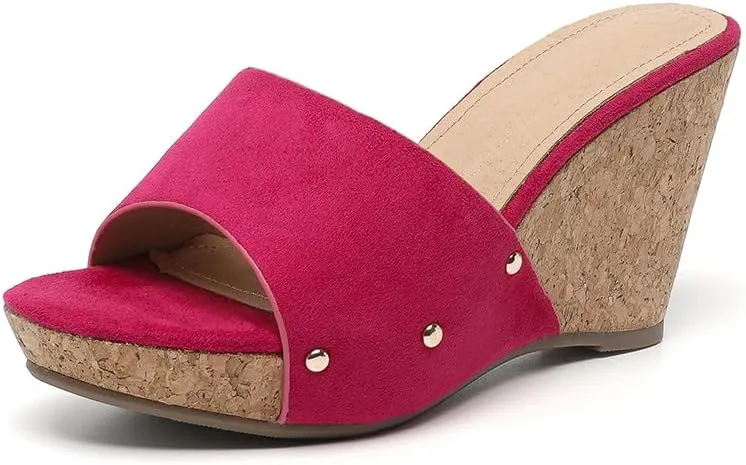 Amoji Women's Wedge Heels Sandals Comfortable Dressy Summer Shoes Elastic Strap 603