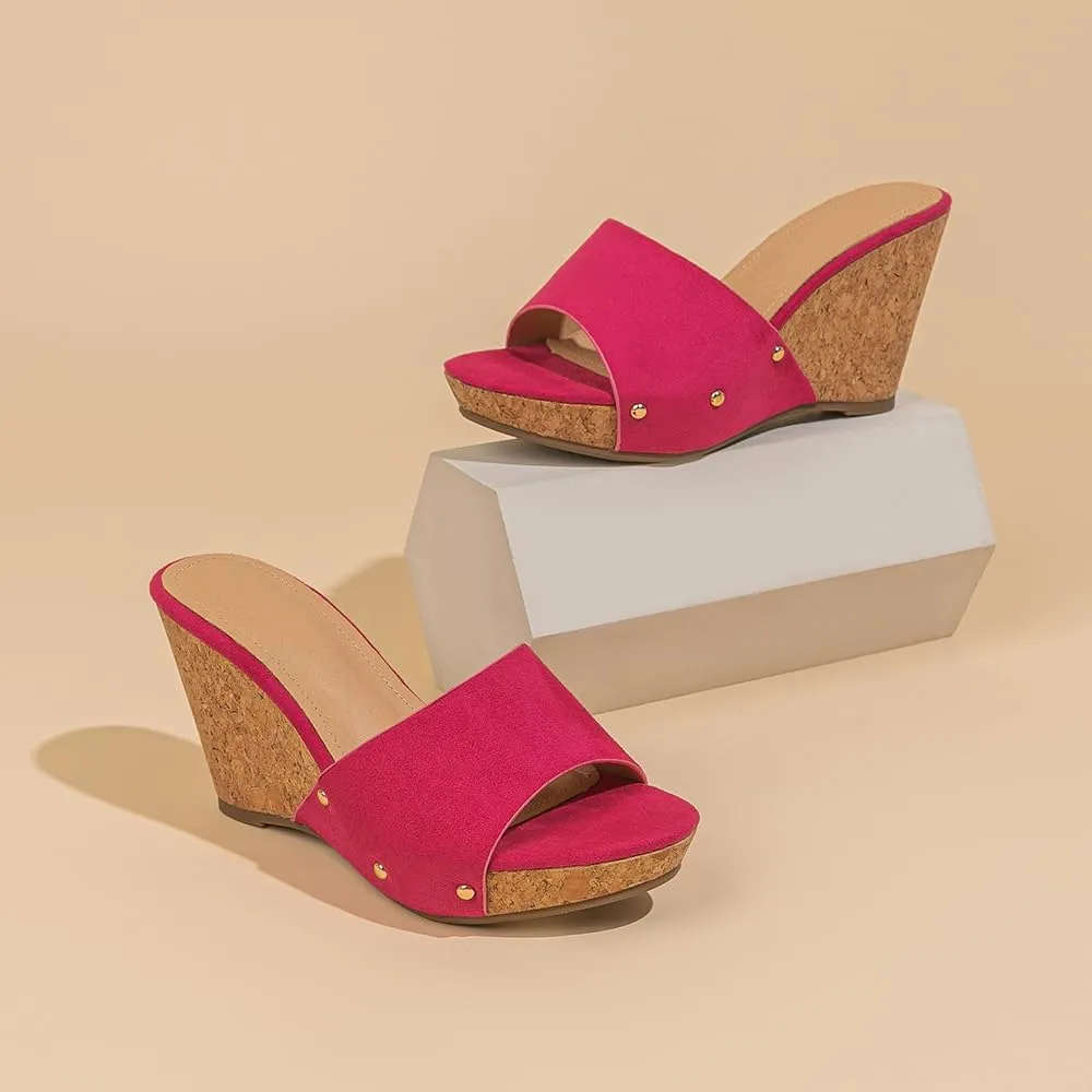Amoji Women's Wedge Heels Sandals Comfortable Dressy Summer Shoes Elastic Strap 603