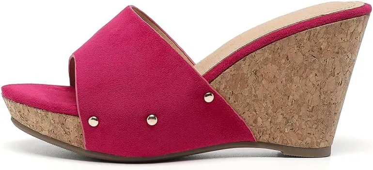 Amoji Women's Wedge Heels Sandals Comfortable Dressy Summer Shoes Elastic Strap 603