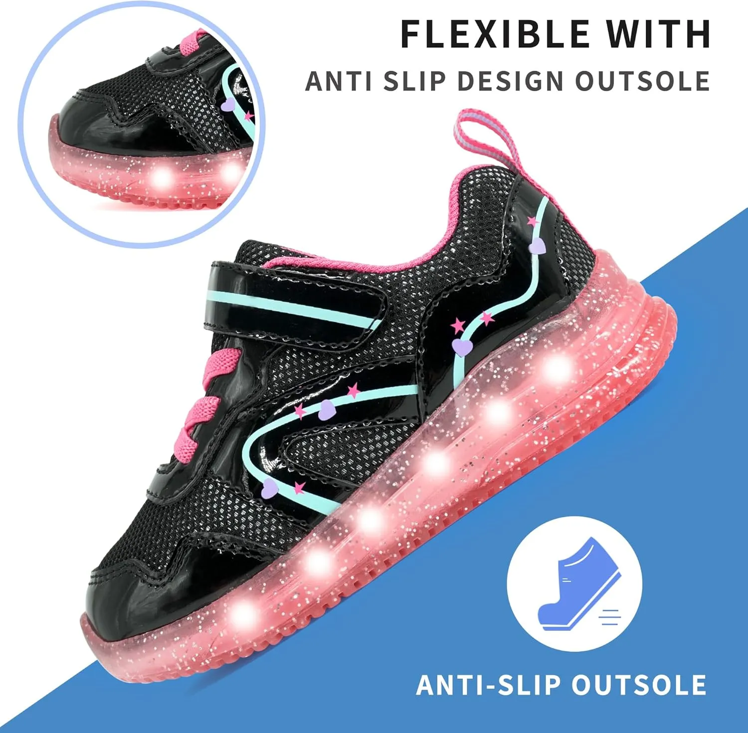 AMZZPIK Light Up Shoes for Boys Girls Toddler LED Flashing Sneakers Breathable Sport Walking Shoes for Kids