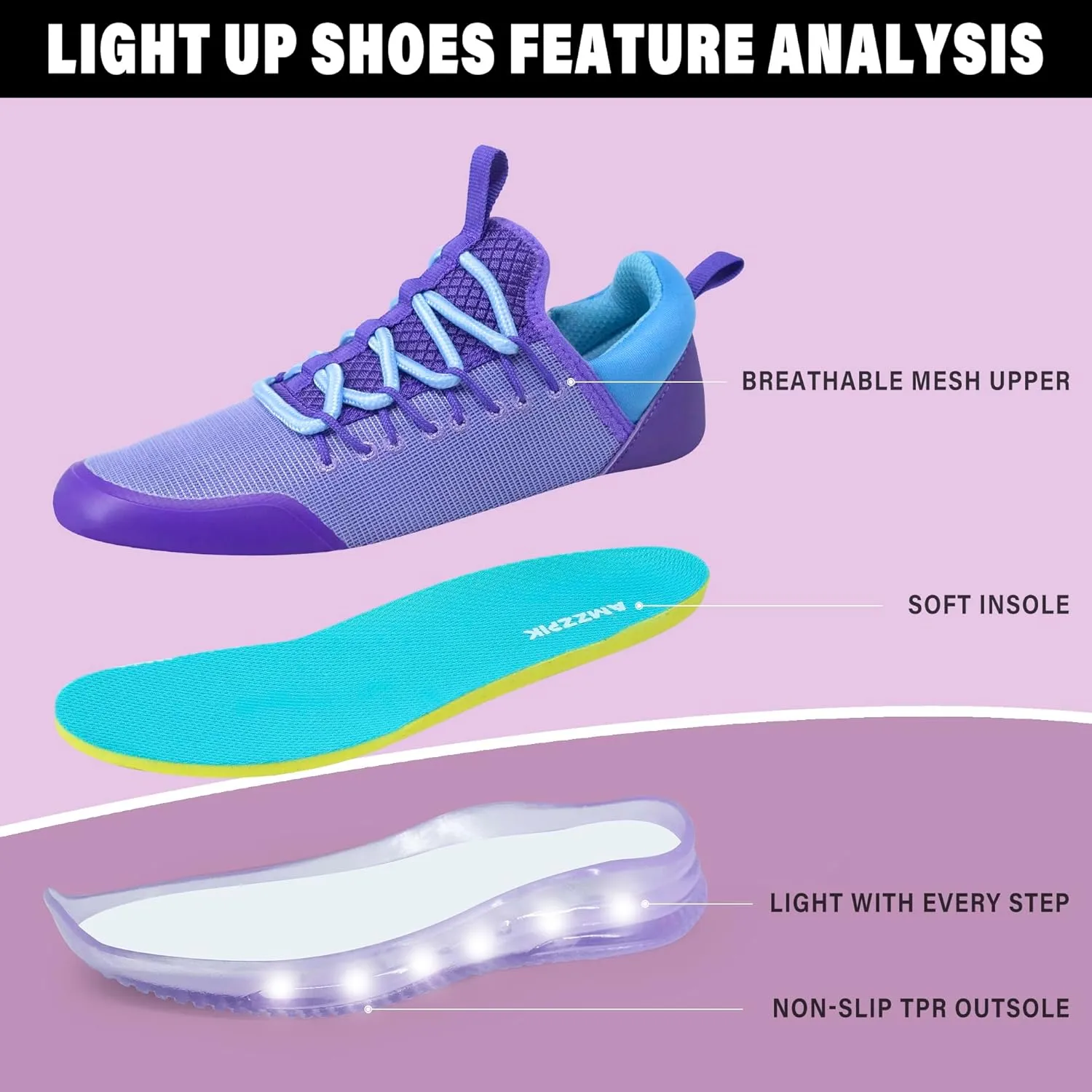 AMZZPIK LUMIKICK Kids Light Up Shoes for Boys Girls Tennis Walking Luminous Sneakers for Little Kid