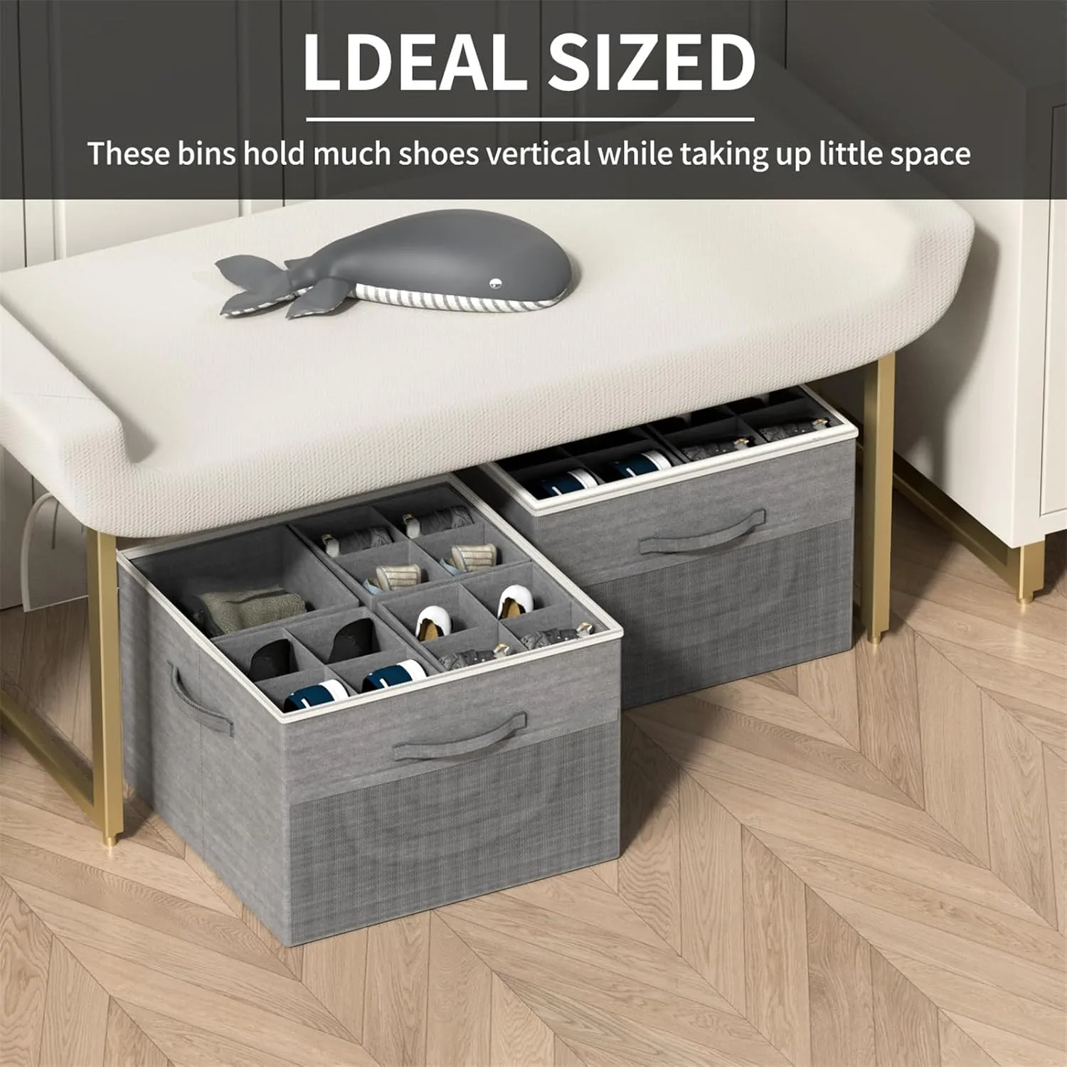 Aokeyee Shoe Organizer for Closet,2 Pack Foldable Shoe Storage Organizer Box Bin with Adjustable Dividers and Clear Cover, Fits up to 16-32 Pairs, (Grey)