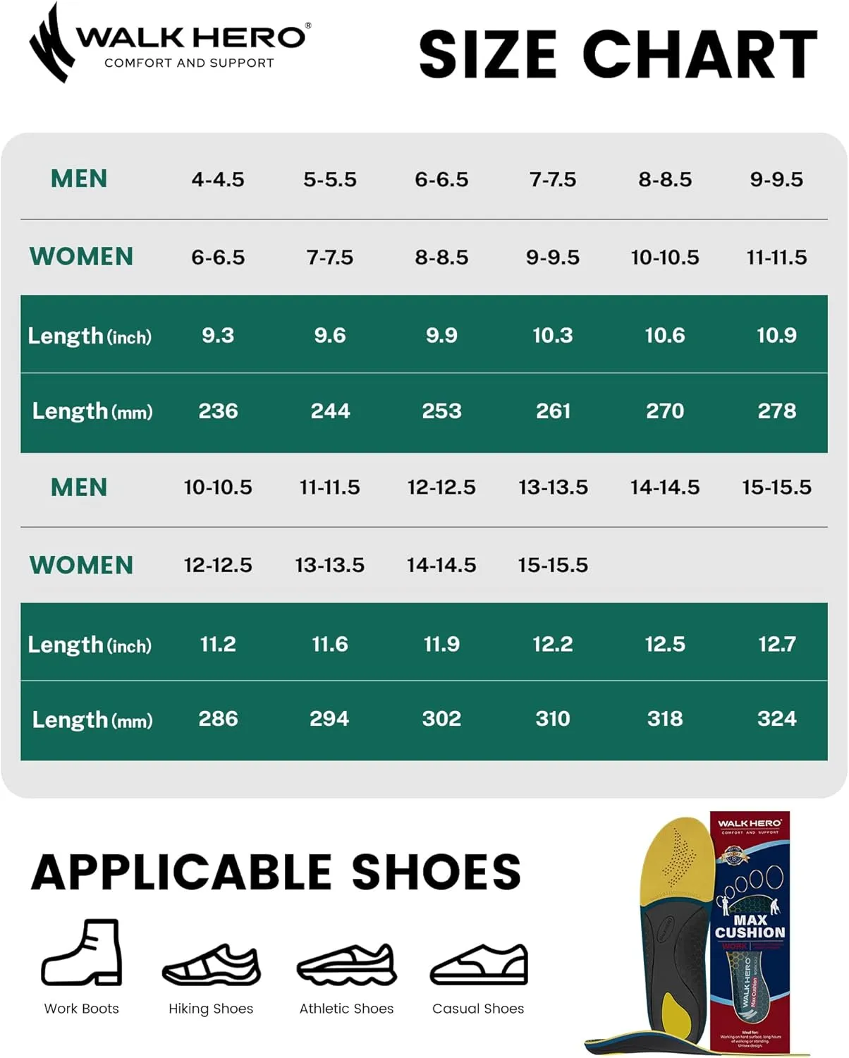 Arch Support Inserts for Men & Women - Plantar Fasciitis Insoles with Cushion, Orthotics for Heel Pain Relief, Work Boots, Standing All Day (Mens 6-6.5 | Womens 8-8.5, Autumn Yellow)