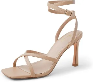 Arromic High Stilettos Heeled Sandals for Women Strappy Square Toe Heel Open Toe Heels Dressy Wedding Shoes Pumps Sandals