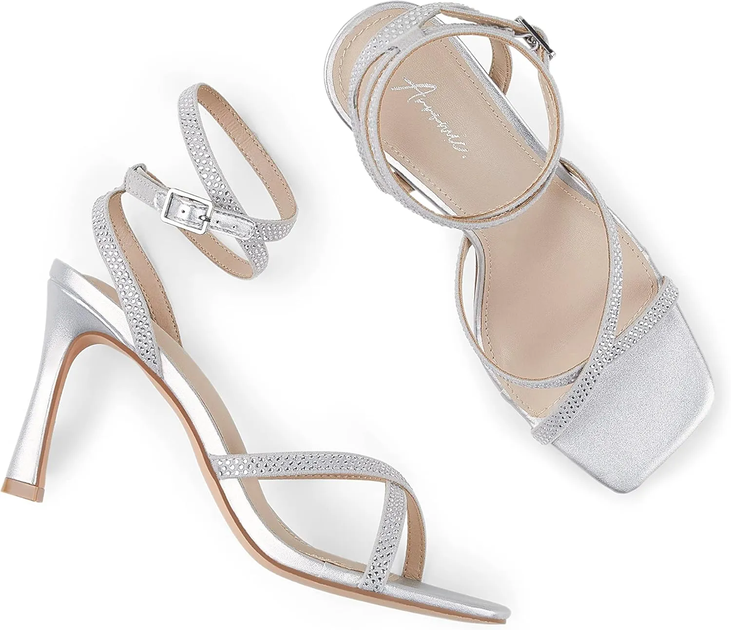 Arromic High Stilettos Heeled Sandals for Women Strappy Square Toe Heel Open Toe Heels Dressy Wedding Shoes Pumps Sandals