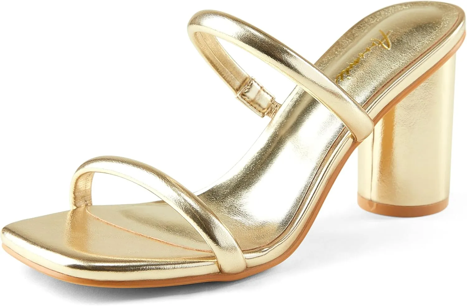 Arromic Women's Heeled Sandals Square Toe Two Strap Block Heels for Women Comfortable Strappy Heels Slip on Heeled Sandals for Women Dressy