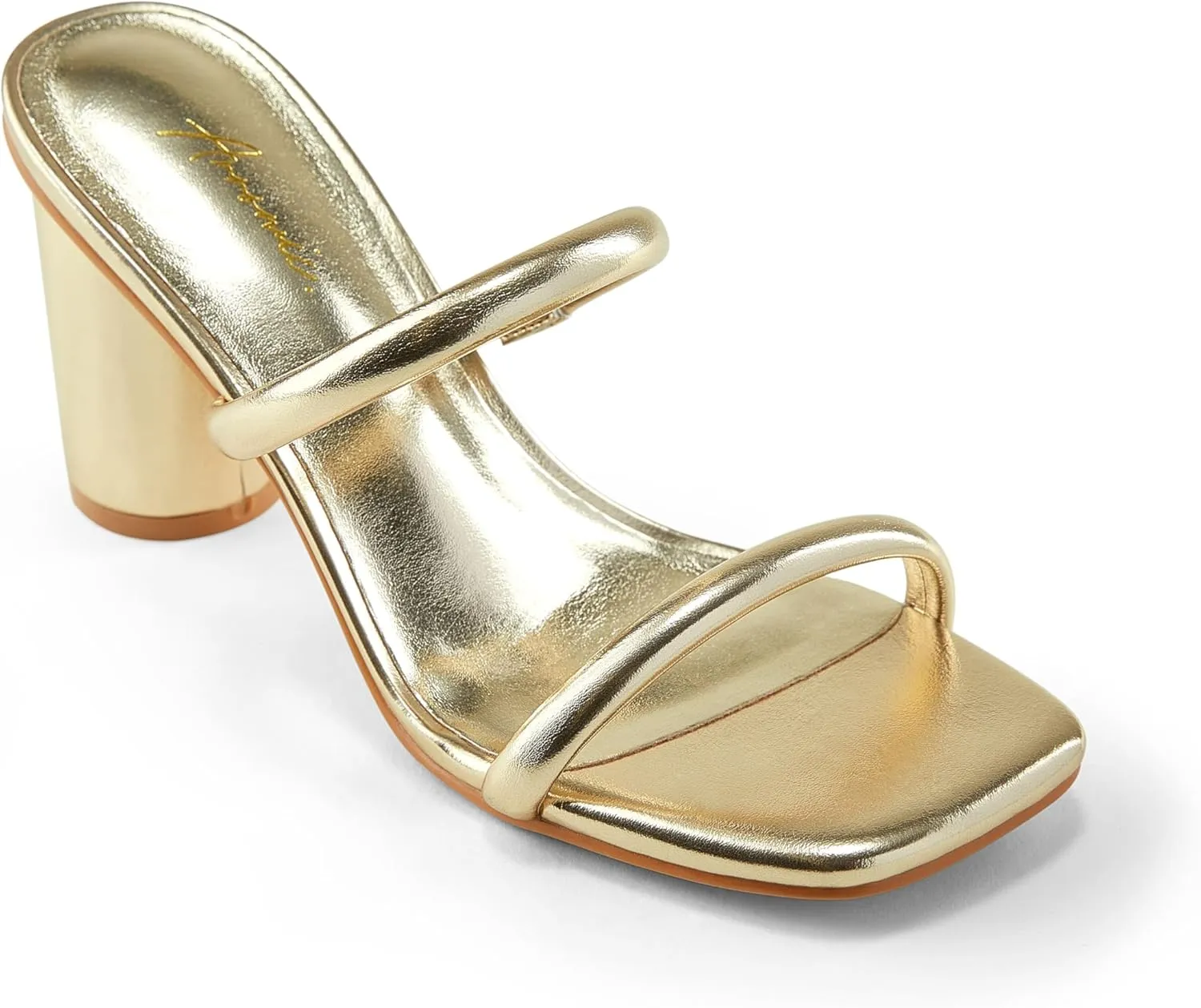 Arromic Women's Heeled Sandals Square Toe Two Strap Block Heels for Women Comfortable Strappy Heels Slip on Heeled Sandals for Women Dressy