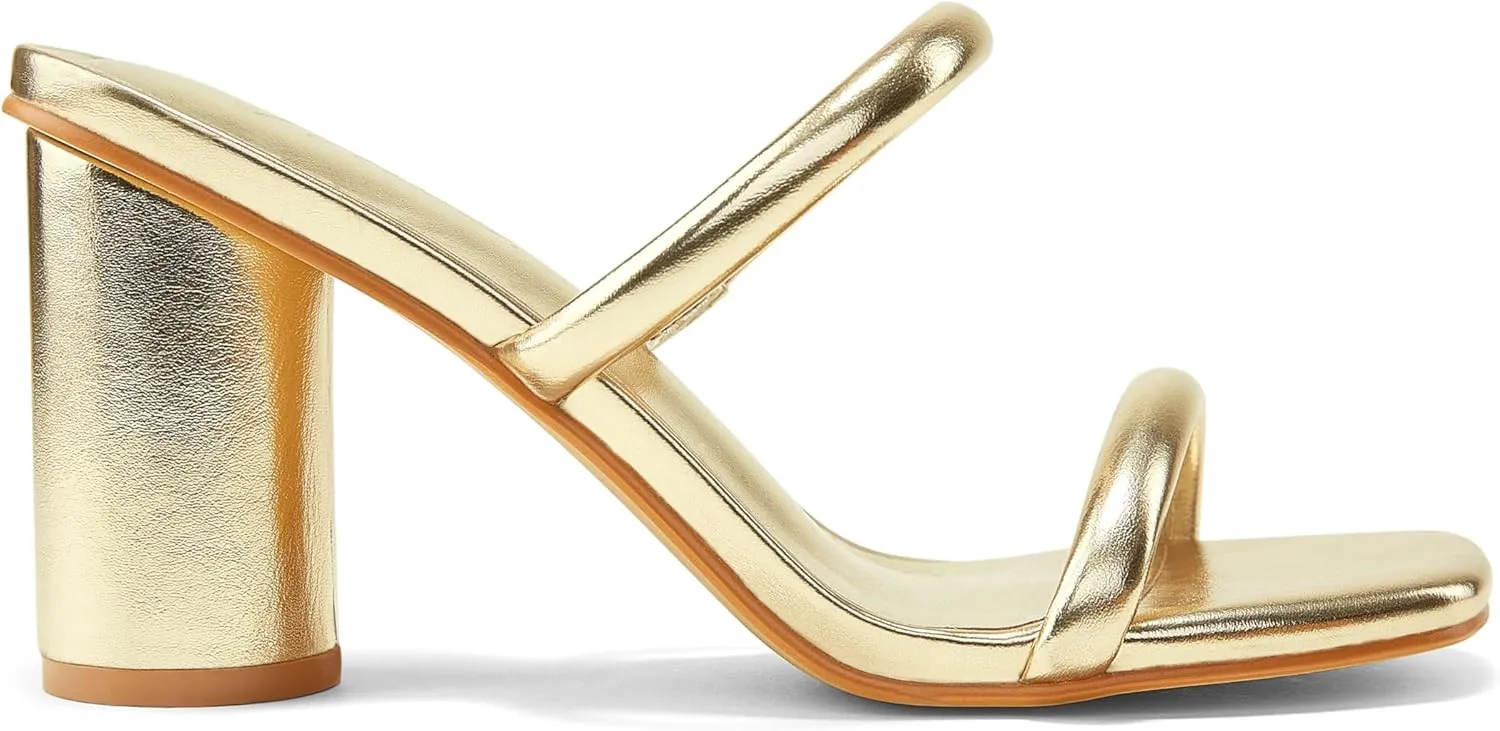 Arromic Women's Heeled Sandals Square Toe Two Strap Block Heels for Women Comfortable Strappy Heels Slip on Heeled Sandals for Women Dressy