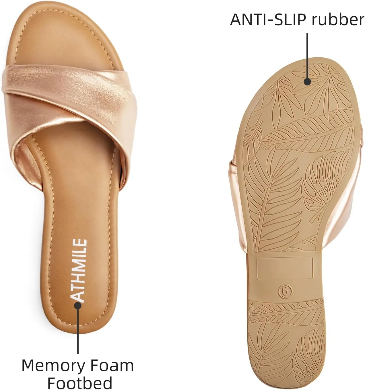 ATHMILE Sandals Women Dressy Summer Flat Comfortable Fashion Beach Cute Ladies Slides Leather Casual Dress Women's Sandals 2025 Size 6-11