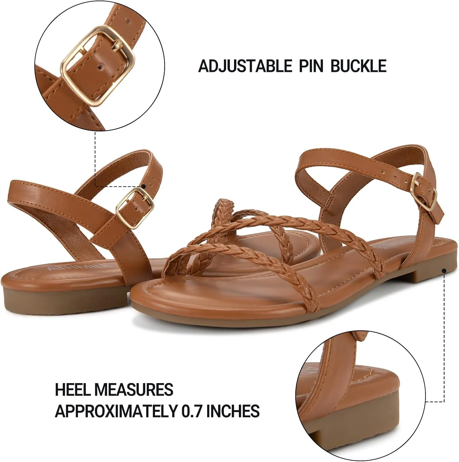 ATHMILE Womens Sandals Dressy Summer Flat Comfortable On Beach Gladiator Cute Slides Casual Braided Sandals for Women 2025 Size 5-10