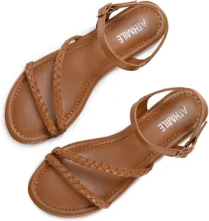 ATHMILE Womens Sandals Dressy Summer Flat Comfortable On Beach Gladiator Cute Slides Casual Braided Sandals for Women 2025 Size 5-10