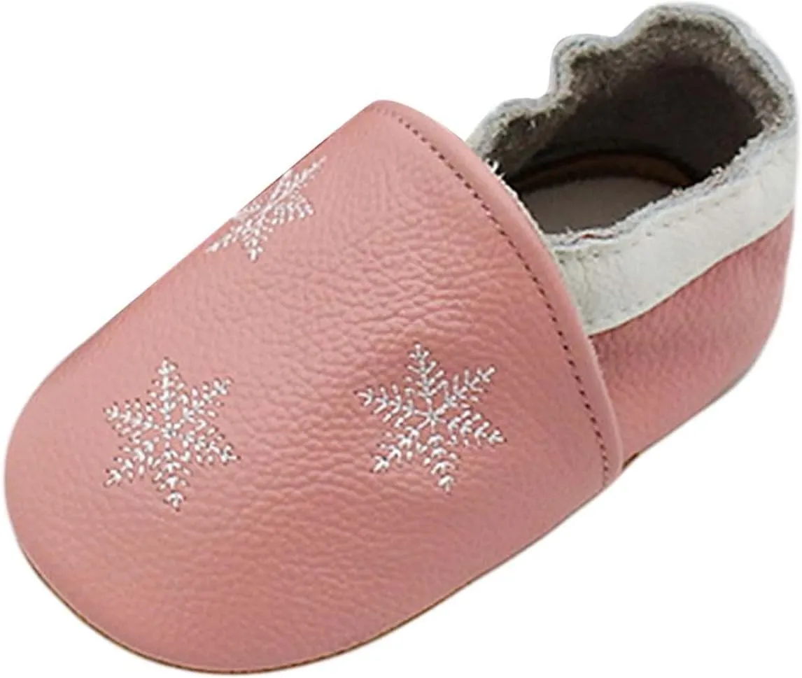 Baby Girls Baby Boys Christmas Flat Shoes Toddler Soft Sole Shoes First Walking 𝗖rib Shoes Flat Snowflakes Print Shoes