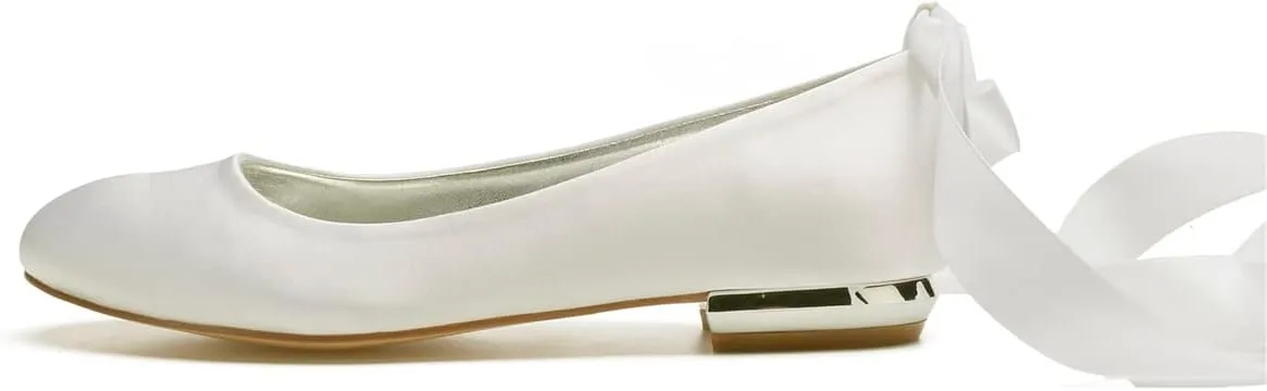 Ballerina Flats Shoes for Women Summer Bride Lace Tie Up Formal Wedding Party Dress Shoes